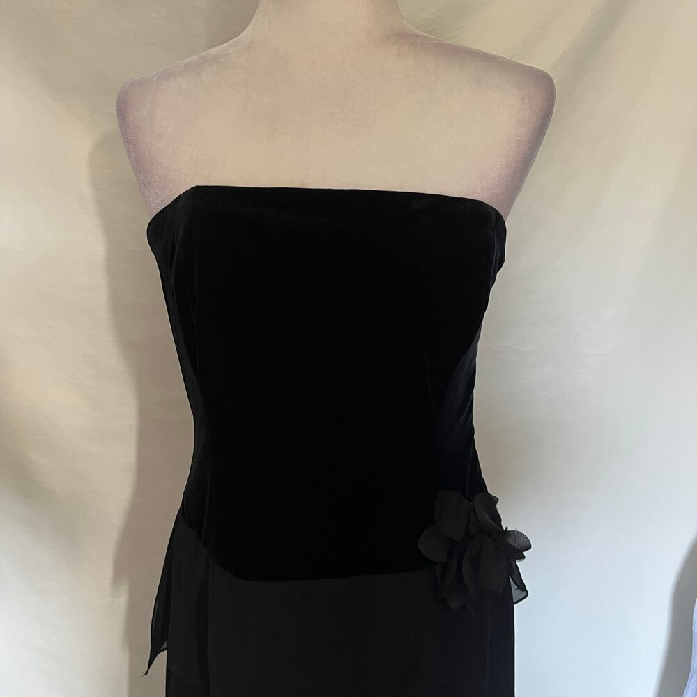 Xscape Joanna Chen Velvet Chiffon Strapless Dress 12 Prom Glam Goth Drop Waist - Picture 15 of 16